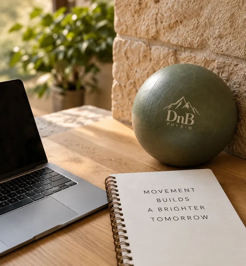 DnB Physio exercise ball, notebook and laptop